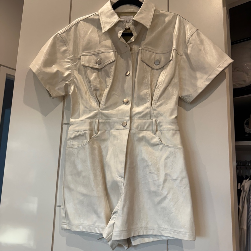 Revolve ~  Cream Short-Sleeve Leather Romper